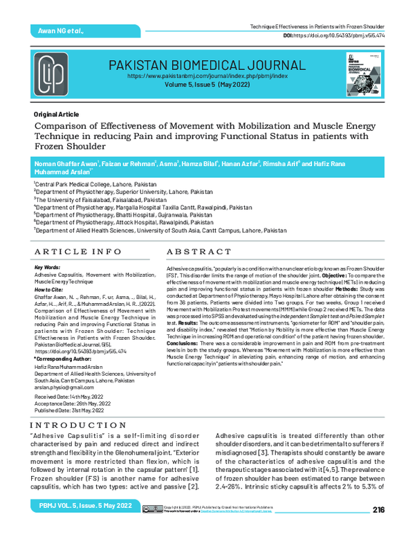 (PDF) Comparison of Effectiveness of Movement with Mobilization and ...