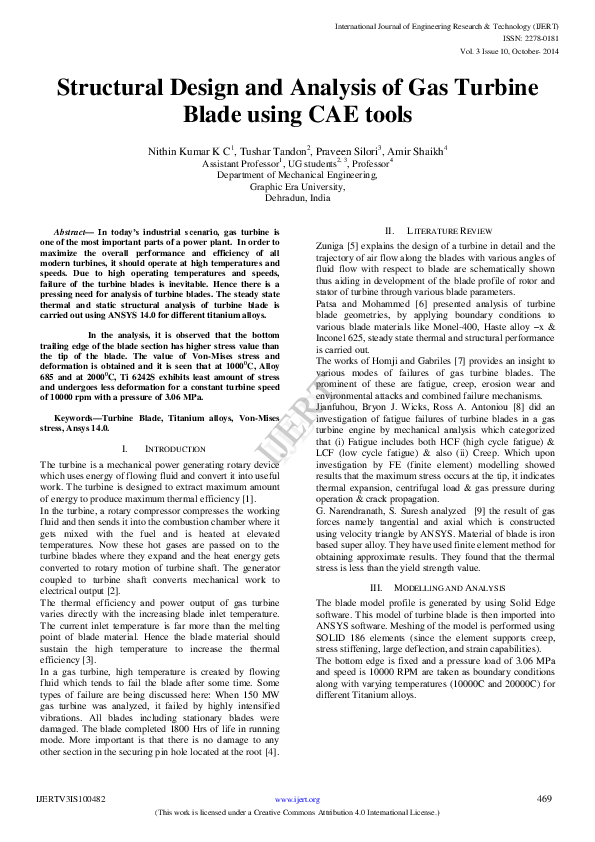 (PDF) Structural Design and Analysis of Gas Turbine Blade using CAE tools