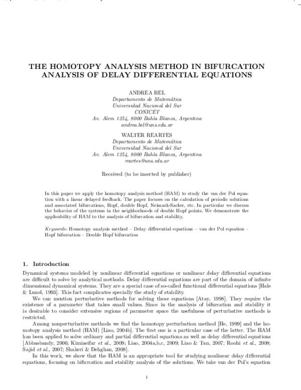 (PDF) The Homotopy Analysis Method in Bifurcation Analysis of Delay ...
