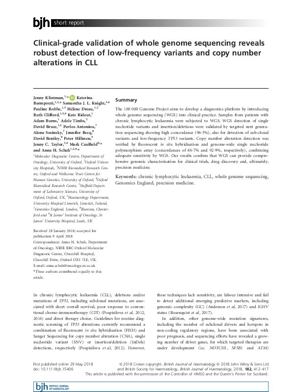 (PDF) Clinical-grade validation of whole genome sequencing reveals ...