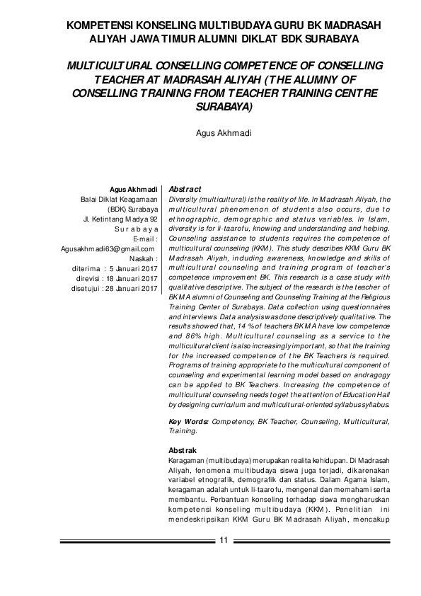 (PDF) Multicultural Conselling Competence of Conselling Teacher at ...