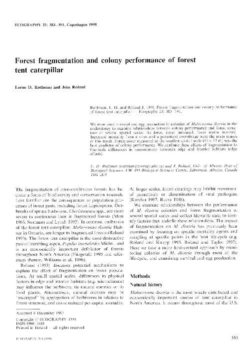 (PDF) Forest fragmentation and colony performance of forest tent ...