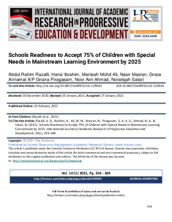 (PDF) Schools Readiness to Accept 75% of Children with Special Needs in ...