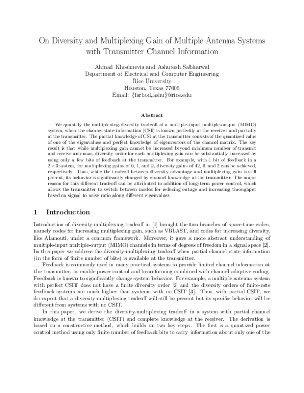 (PDF) On Diversity and Multiplexing Gain of Multiple Antenna Systems ...