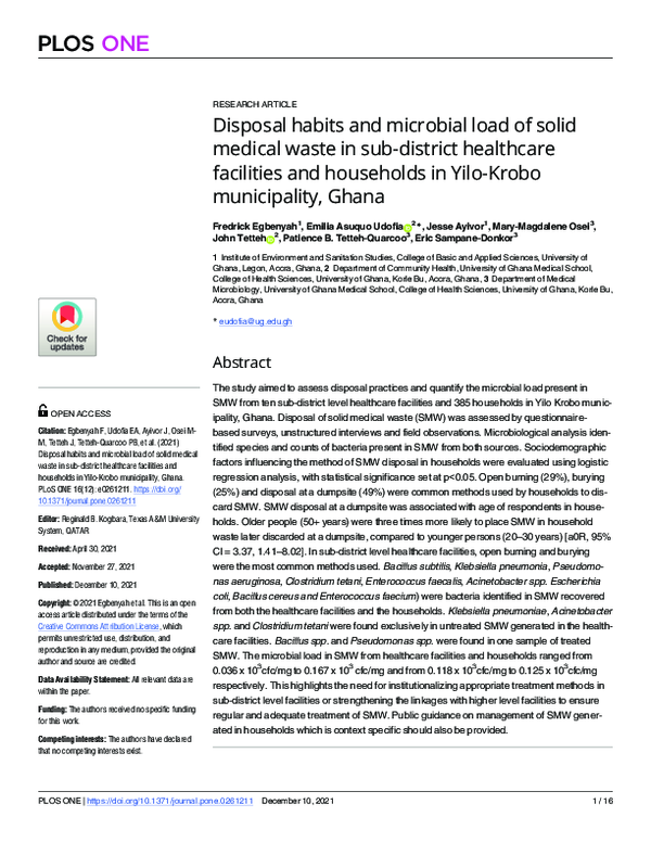 (PDF) Disposal habits and microbial load of solid medical waste in sub ...