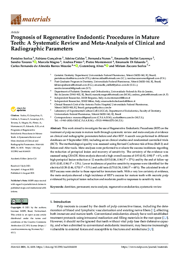 (PDF) Prognosis of Regenerative Endodontic Procedures in Mature Teeth