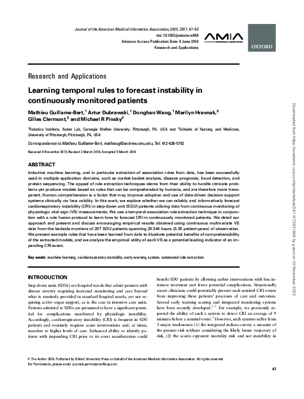 (PDF) Learning temporal rules to forecast instability in continuously ...