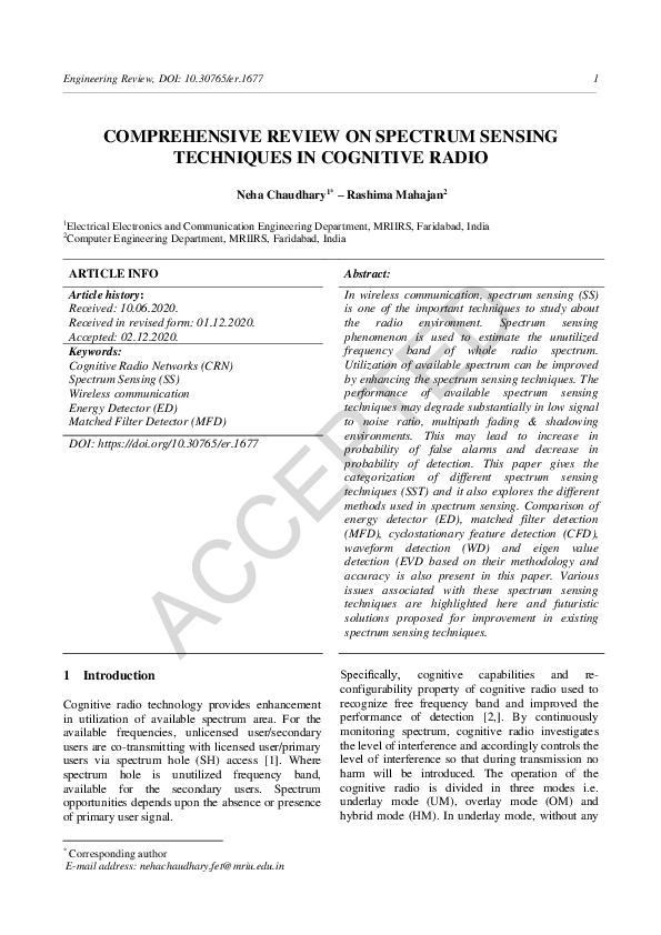 (PDF) Comprehensive review on spectrum sensing techniques in cognitive ...