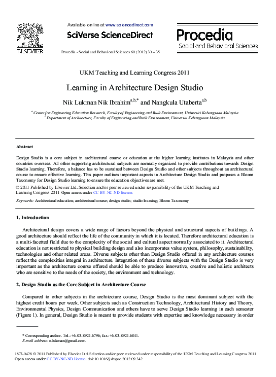 (PDF) Learning in Architecture Design Studio