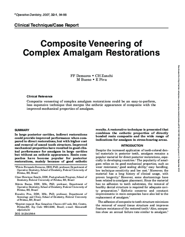 (PDF) Composite Veneering of Complex Amalgam Restorations