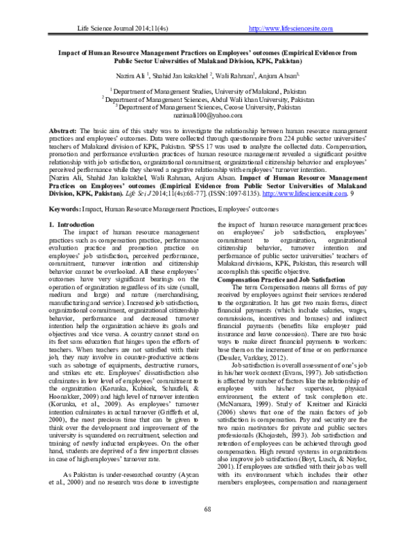 (PDF) Impact of Human Resource Management Practices on Employees ...