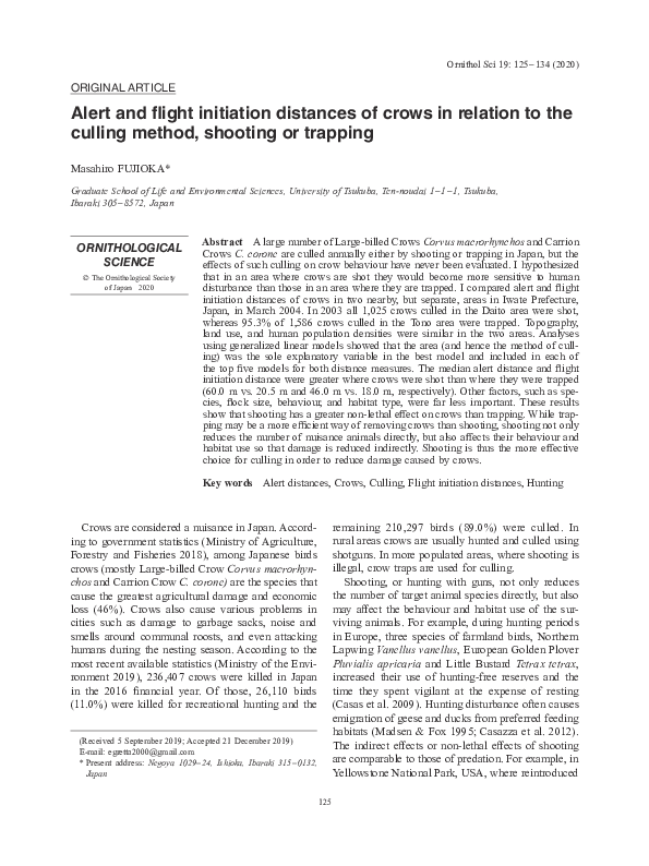 (PDF) Alert and Flight Initiation Distances of Crows in Relation to the ...