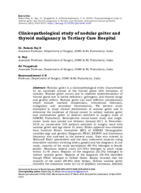 (PDF) Clinicopathological study of nodular goiter and thyroid ...