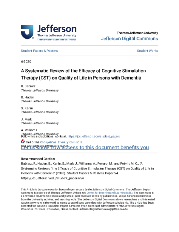 (PDF) A Systematic Review of the Efficacy of Cognitive Stimulation ...
