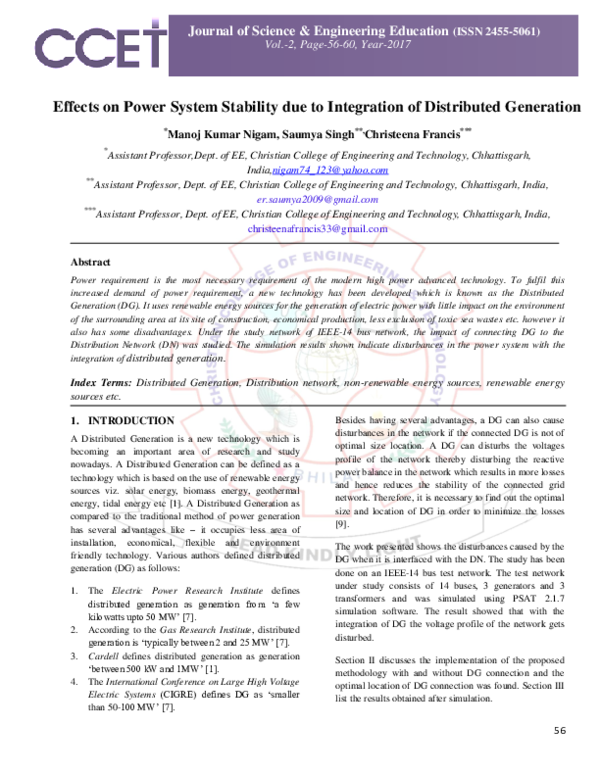 (PDF) Effects on Power System Stability due to Integration of ...