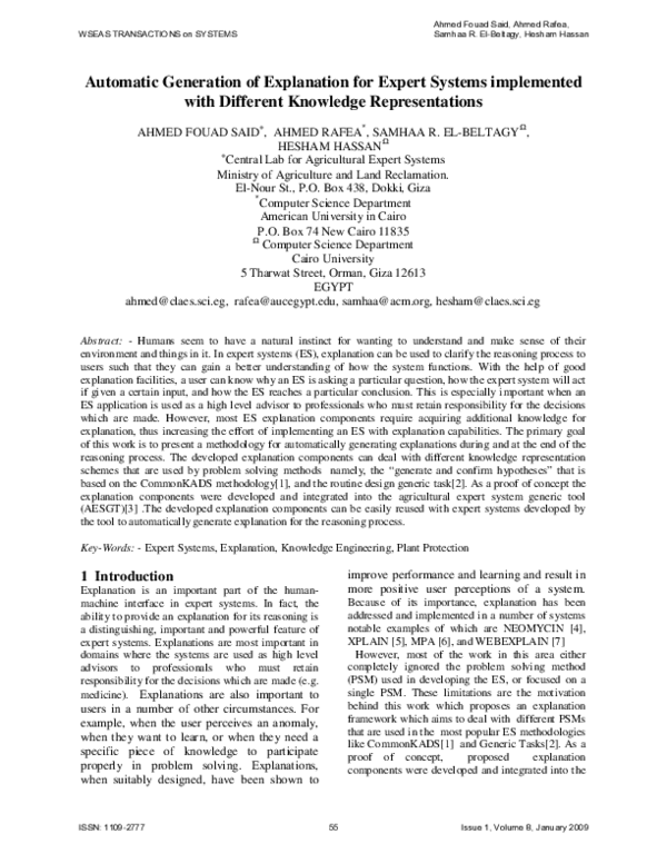 (PDF) Automatic generation of explanation for expert systems ...