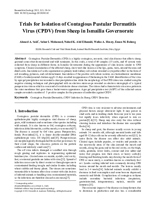 (PDF) Trials for Isolation of Contagious Pustular Dermatitis Virus ...