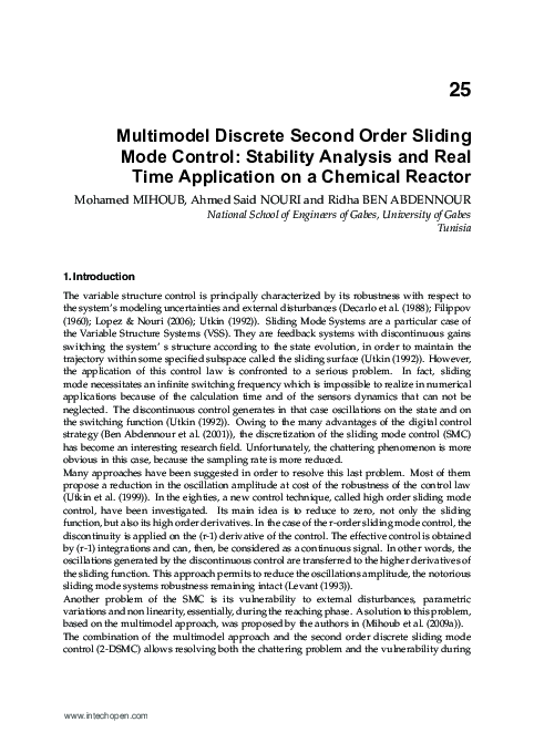 (PDF) Multimodel Discrete Second Order Sliding Mode Control: Stability ...