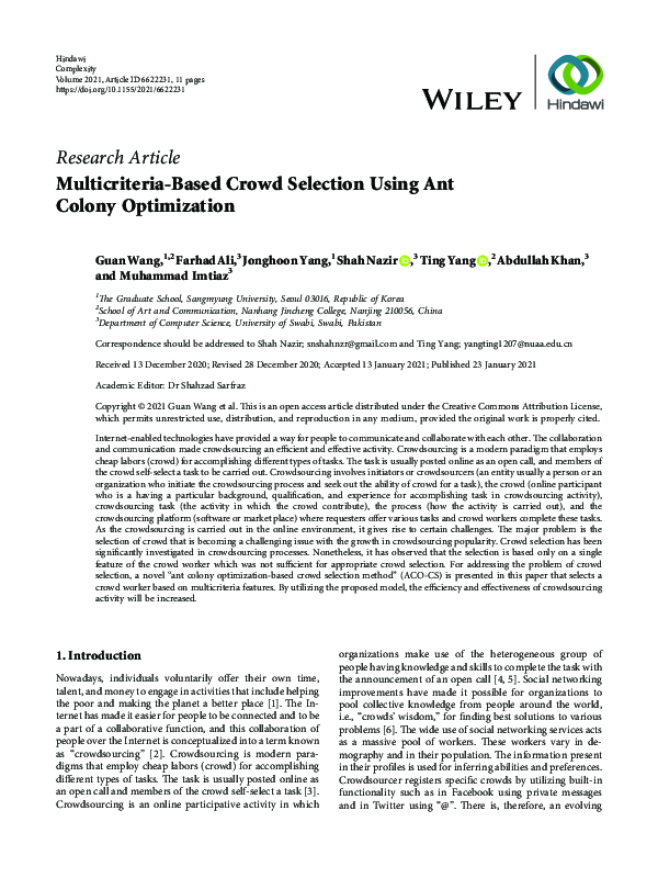 (PDF) Multicriteria-Based Crowd Selection Using Ant Colony Optimization