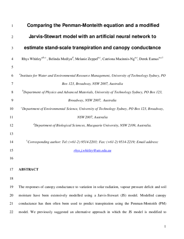 (PDF) Comparing the Penman–Monteith equation and a modified Jarvis ...