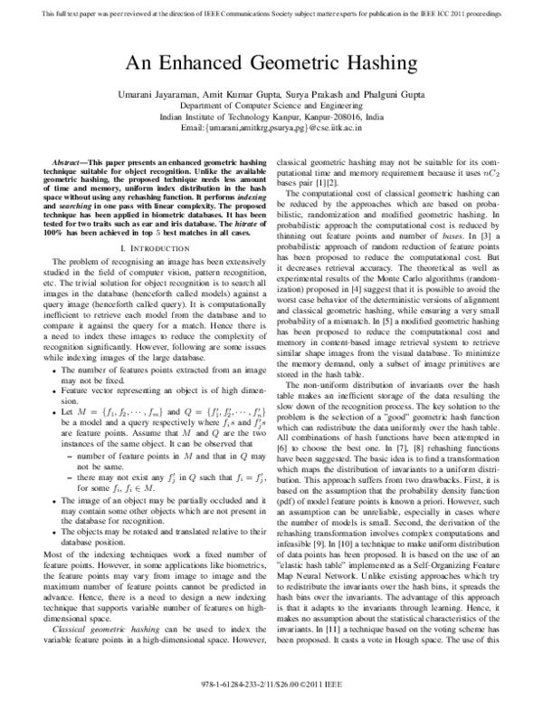 (PDF) An Enhanced Geometric Hashing