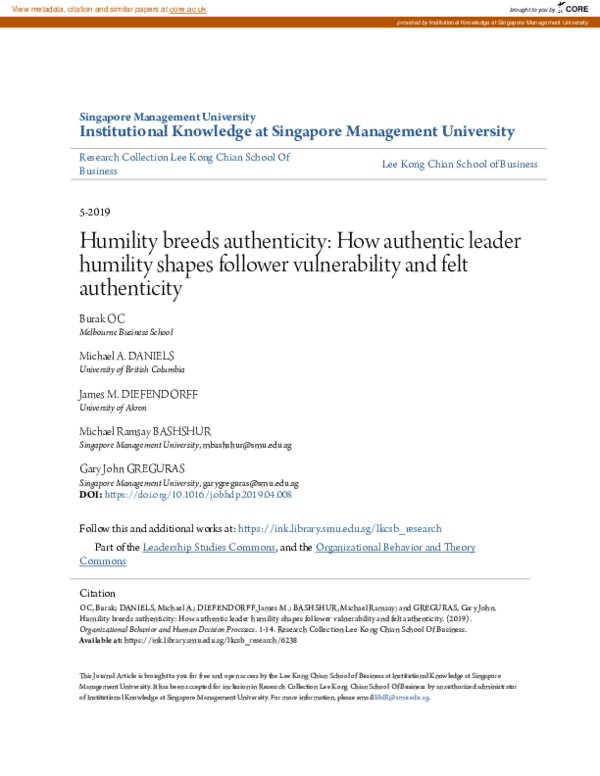 (PDF) Humility breeds authenticity: How authentic leader humility ...
