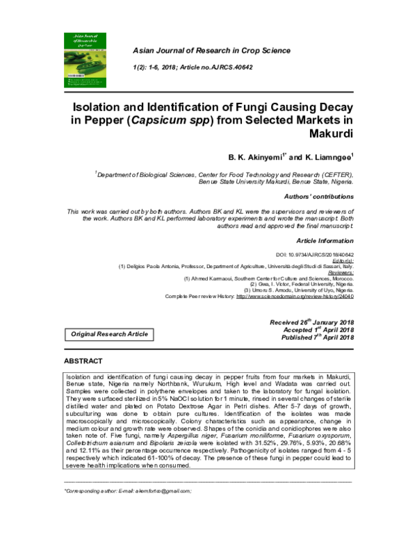 (PDF) Isolation and Identification of Fungi Causing Decay in Pepper ...