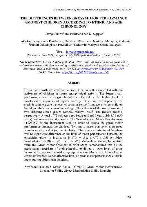 (PDF) The differences between gross motor performance amongst children ...