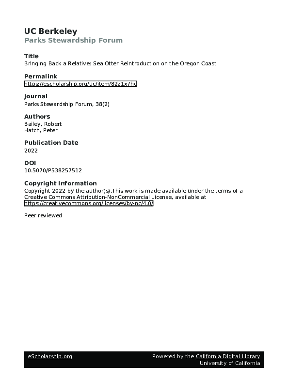 (PDF) WITHDRAWN: Bringing Back a Relative: Sea Otter Reintroduction on