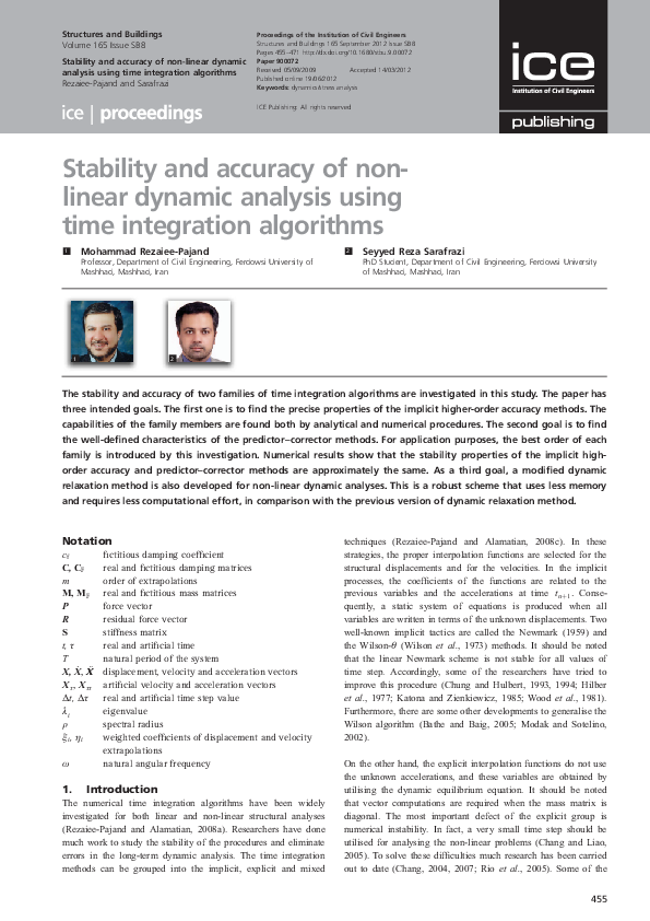 (PDF) Stability and accuracy of non-linear dynamic analysis using time ...