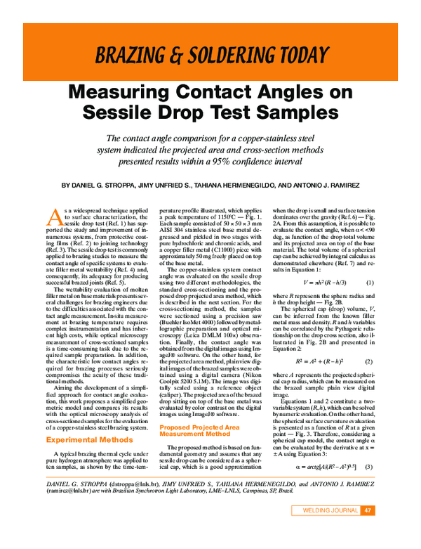 (PDF) Measuring Contact Angles on Sessile Drop Test Samples
