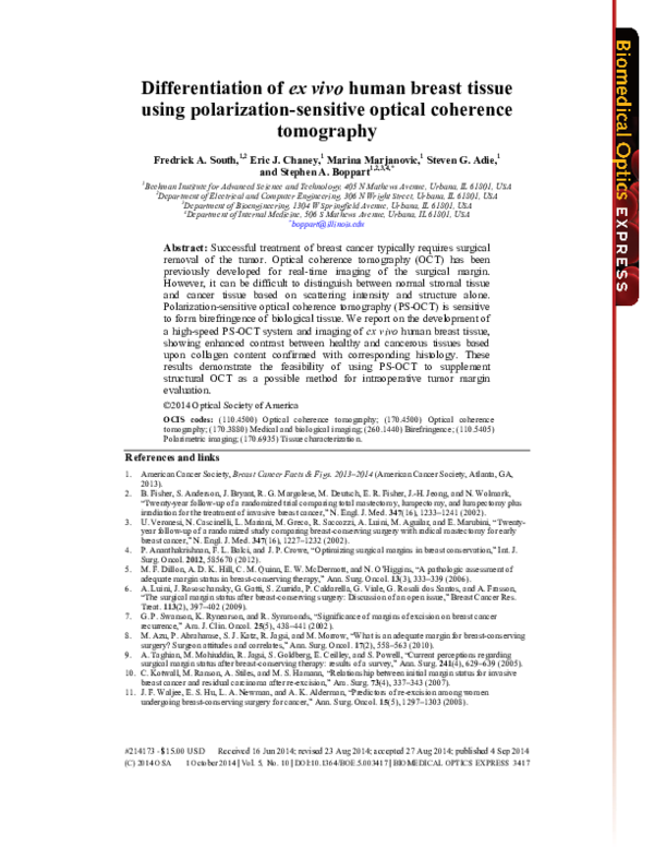 (PDF) Differentiation of ex vivo human breast tissue using polarization ...