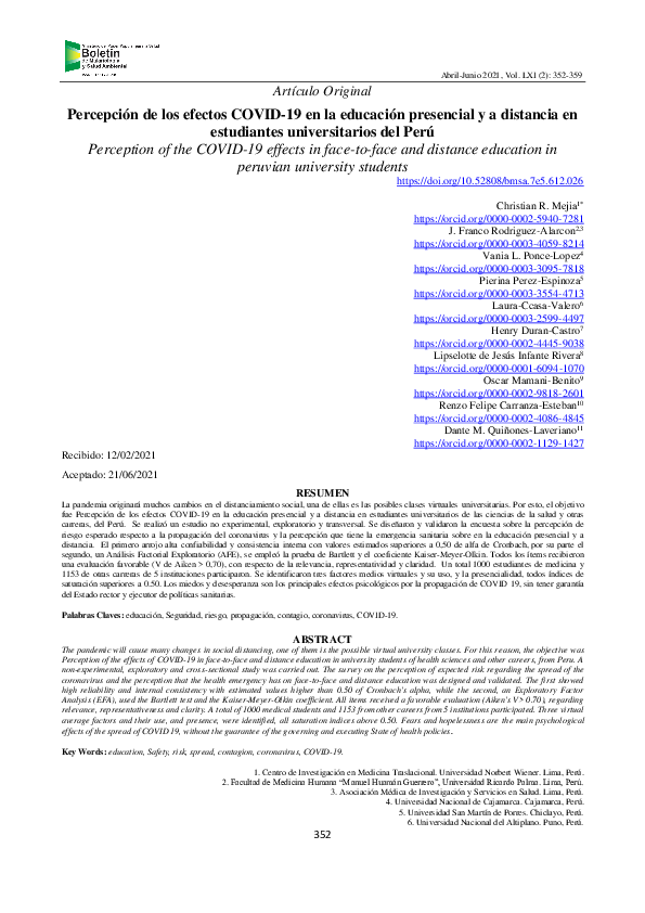 (PDF) Percepción de los efectos covid-19 en la educación presencial y a ...