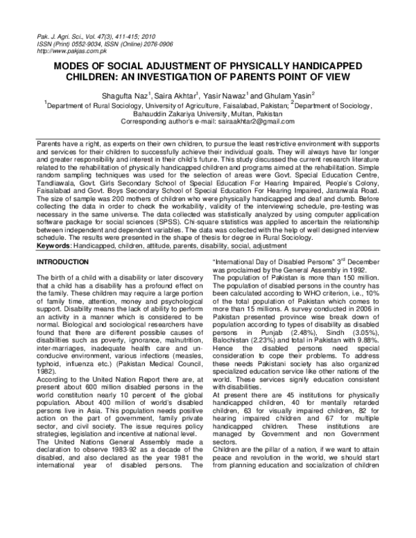 (PDF) Modes of Social Adjustment of Physically Handicapped Children: An ...