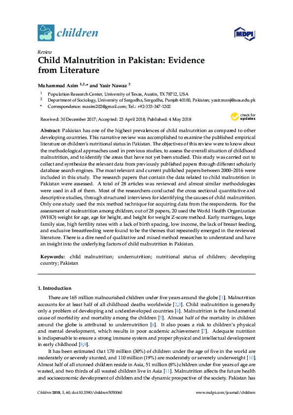 (PDF) Child Malnutrition in Pakistan: Evidence from Literature