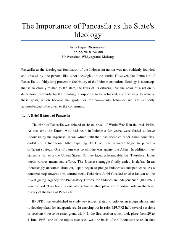 (PDF) The Importance of Pancasila as the State's Ideology
