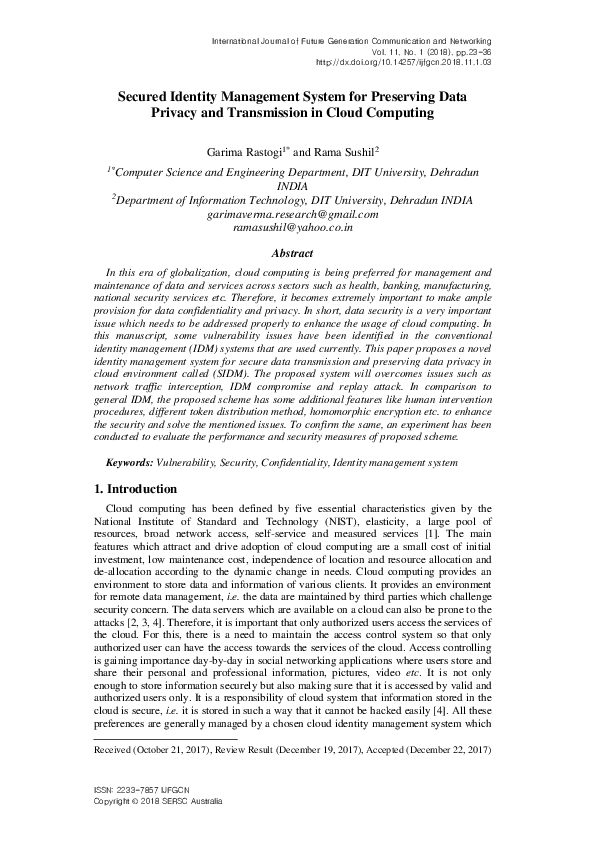 (PDF) Secured Identity Management System for Preserving Data Privacy ...