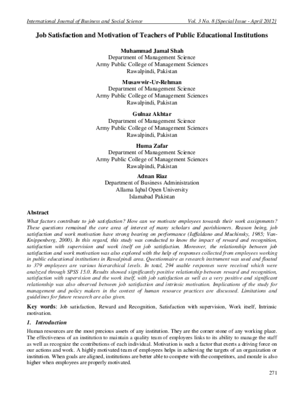 (PDF) Job Satisfaction and Motivation of Teachers of Public Educational ...