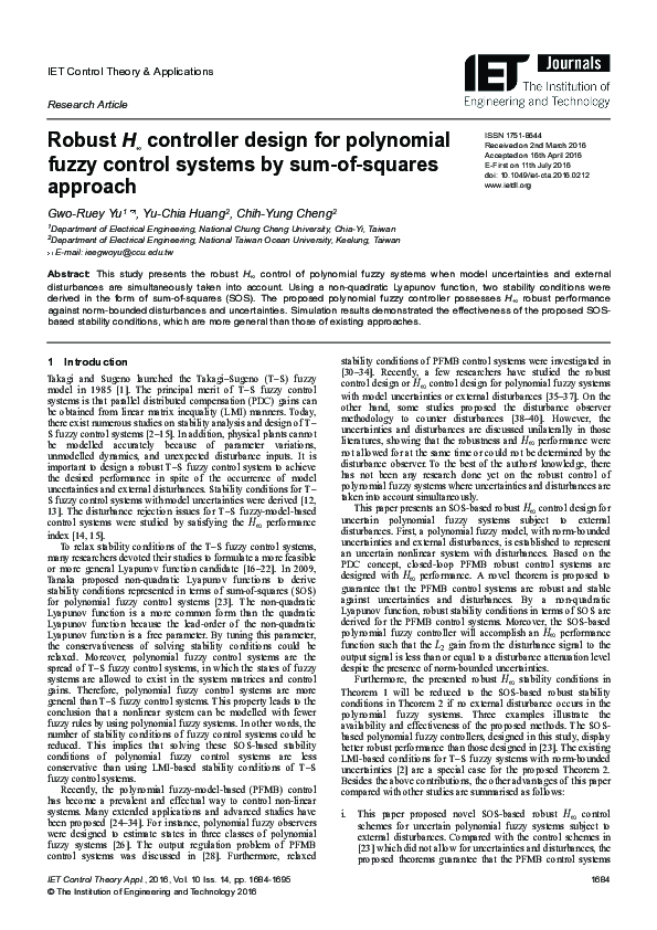 (PDF) Robust H ∞ controller design for polynomial fuzzy control systems ...