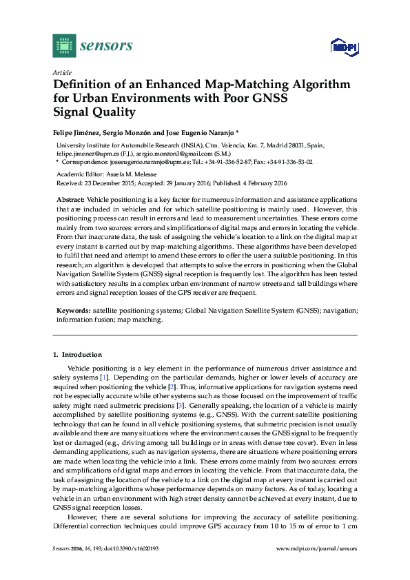 (PDF) Definition of an Enhanced Map-Matching Algorithm for Urban ...