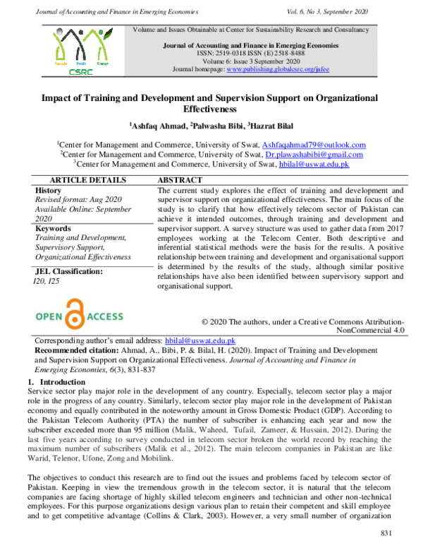 (PDF) Impact of Training and Development and Supervision Support on ...