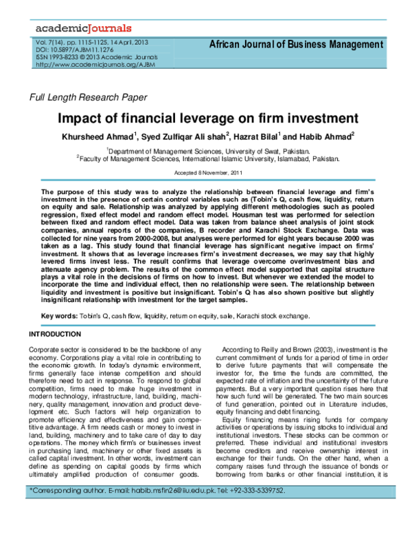 (PDF) Impact of financial leverage on firm investment
