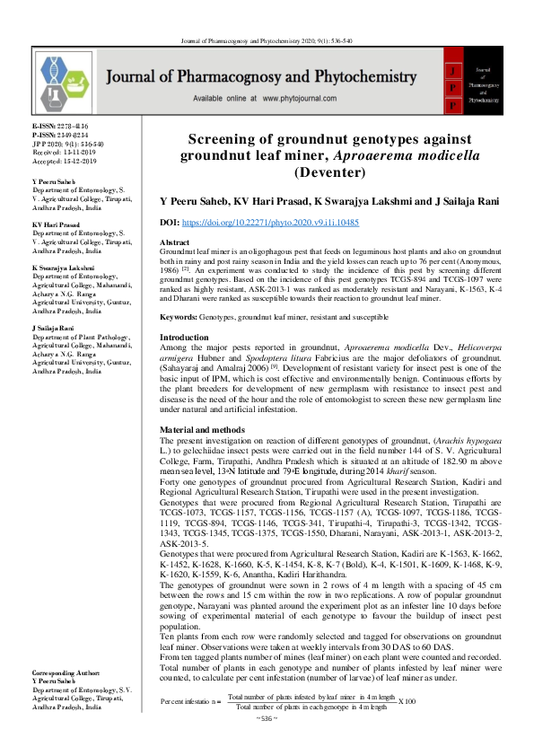 (PDF) Screening of groundnut genotypes against groundnut leaf miner ...