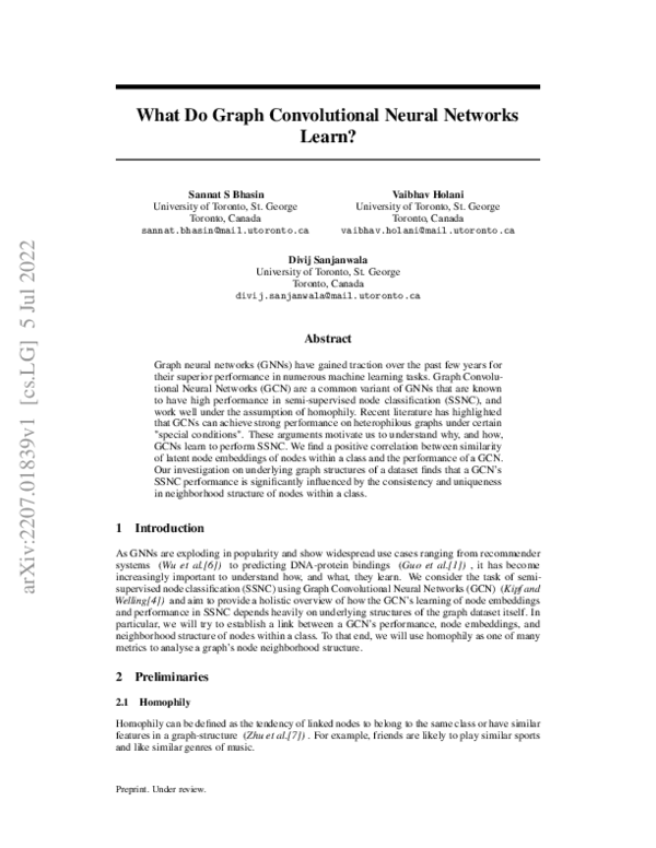(PDF) What Do Graph Convolutional Neural Networks Learn?