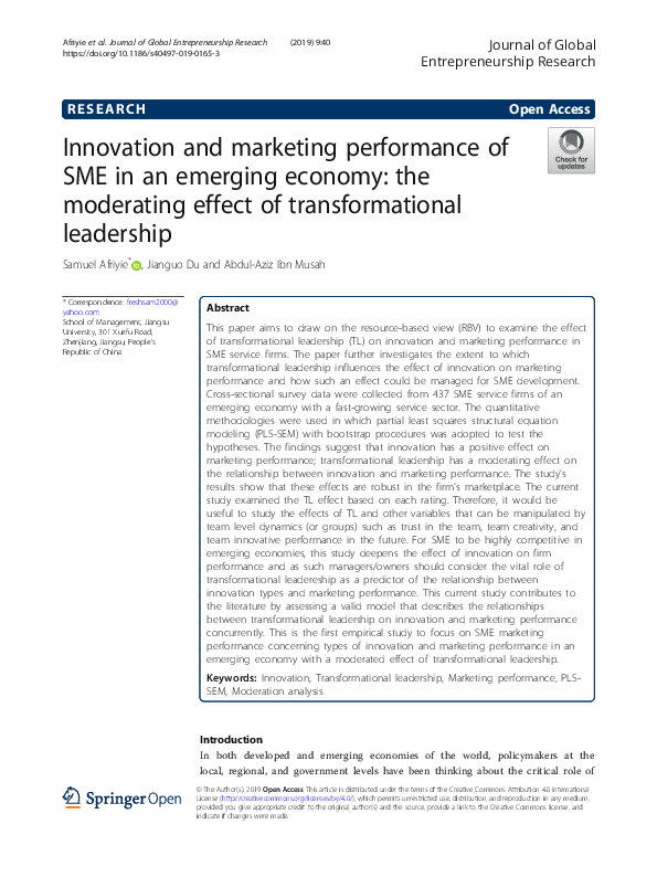 (PDF) Innovation and marketing performance of SME in an emerging ...