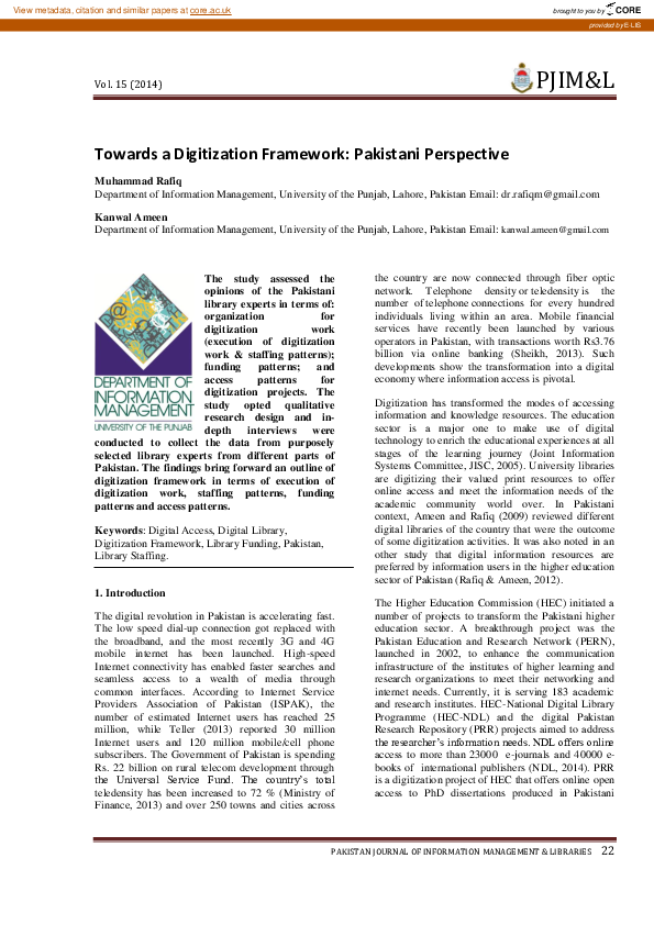 (PDF) Towards s Digitization Framework Pakistani Perspective
