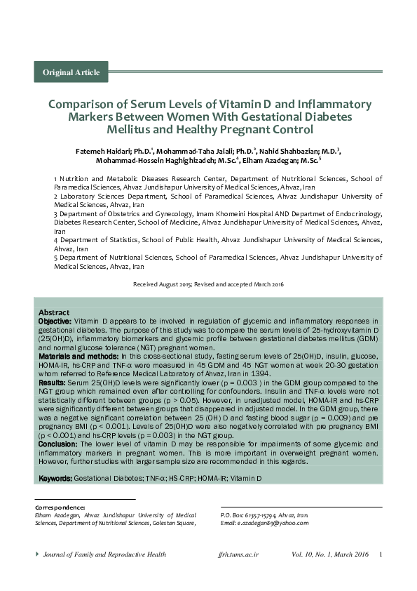 (PDF) Comparison of Serum Levels of Vitamin D and Inflammatory Markers ...