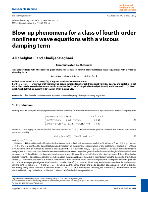 (PDF) Blow-up phenomena for a class of fourth-order nonlinear wave ...