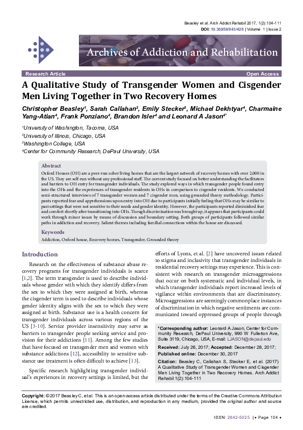 (PDF) A Qualitative Study of Transgender Women and Cisgender Men Living ...