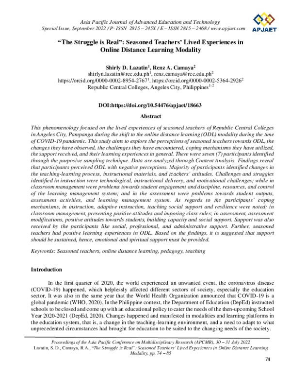 (PDF) The Struggle is Real”: Seasoned Teachers’ Lived Experiences in ...